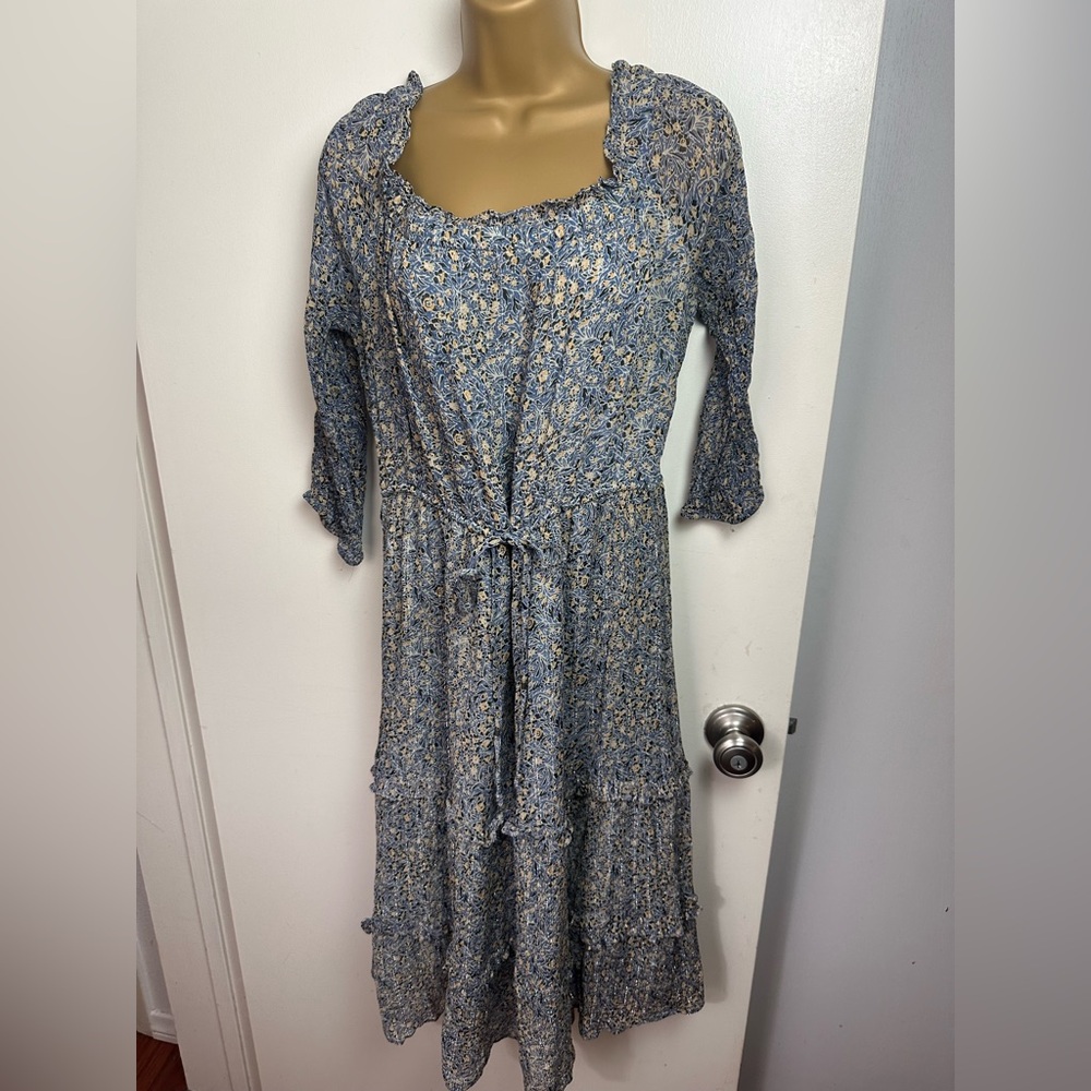 By Anthropologie Blue Kira Off-The-Shoulder Adjustable TieWaist Peasant Dress 14 - Picture 5 of 16